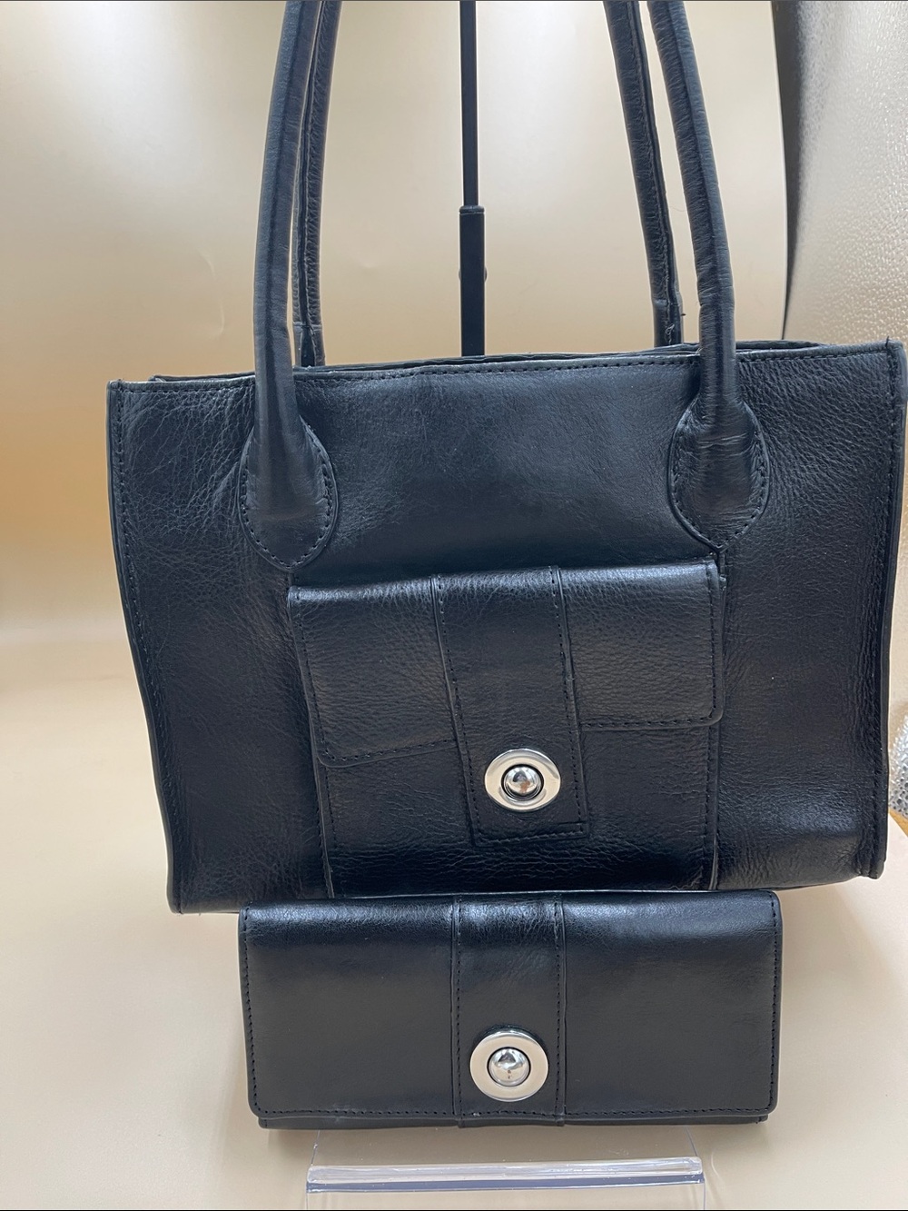 Vintage Wilson’s Leather Classic Black Leather Tote Bag with Matching Wallet